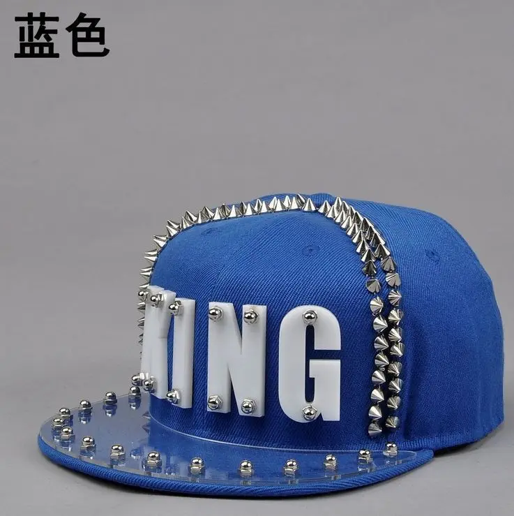 king blue Акриловая бейсболка с шипами и заклепками для мужчин и женщин, уличная бейсболка в стиле панк-рок и хип-хоп - Цвет: king blue