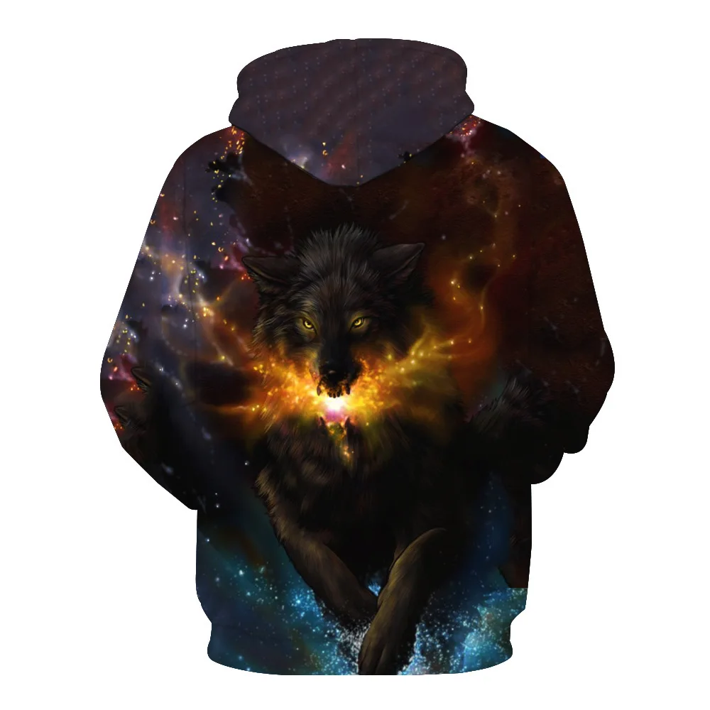 

CNUUIKOOEK Sweatshirts Men's 3D Galaxy Magic Wolf Printed Hooded Pocket Pullover Hoody Fashion Hooded Men's Hoodies