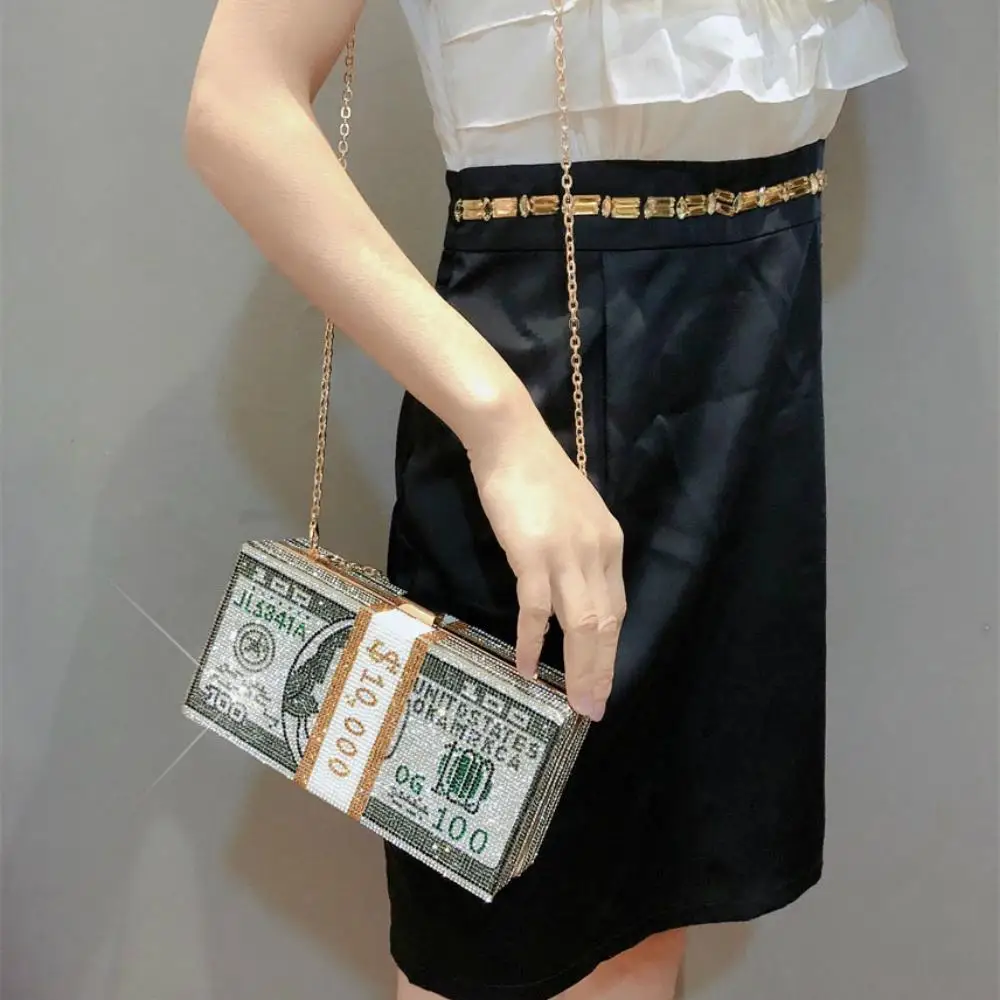 Женский клатч со стразами в виде наличных денег вечерний с бриллиантами