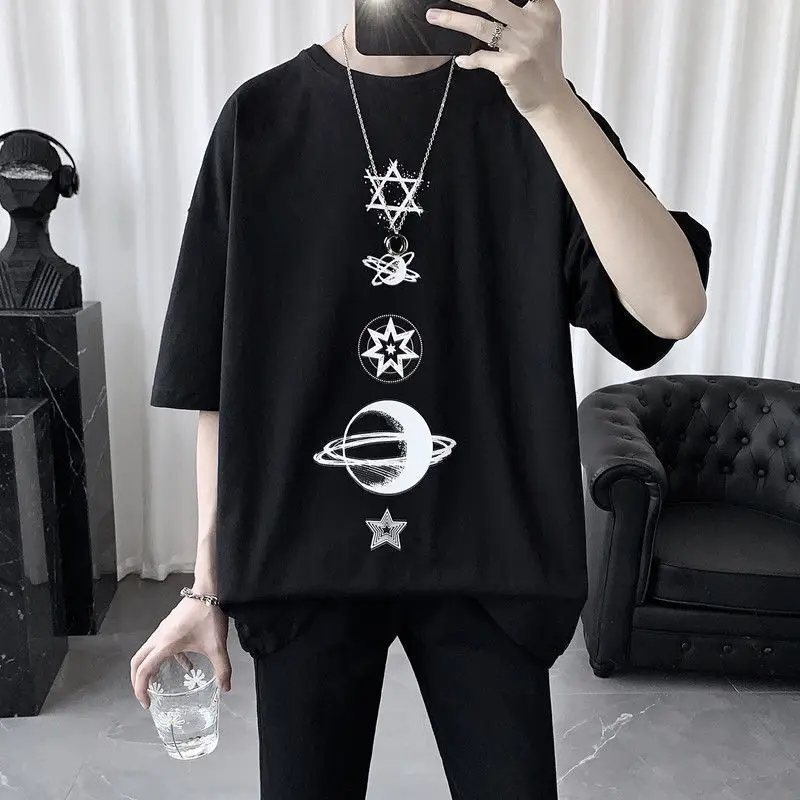 

T-shirt Men Oversize Cotton Short Sleeve Tshirt Loose Tee Tops Plus Size O-Neck T Shirt Hip Hop Streetwear Pullover Men's Top A6