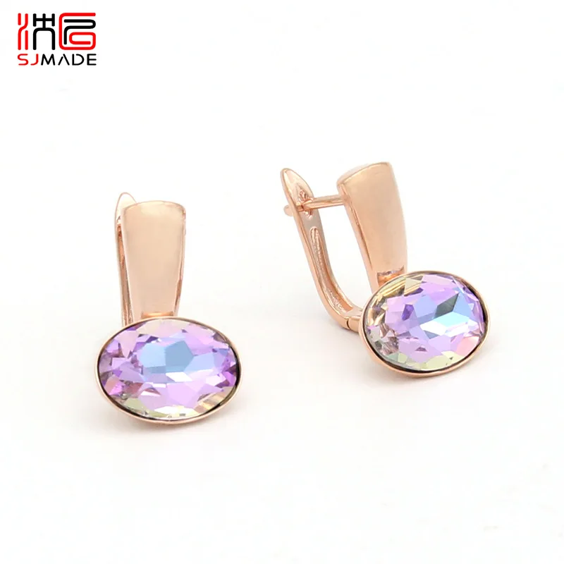 

SHENJIANG New Fashion Egg Shape Oval Crystal Dangle Earrings Rose Gold Eardrop For Women Wedding Jewelry