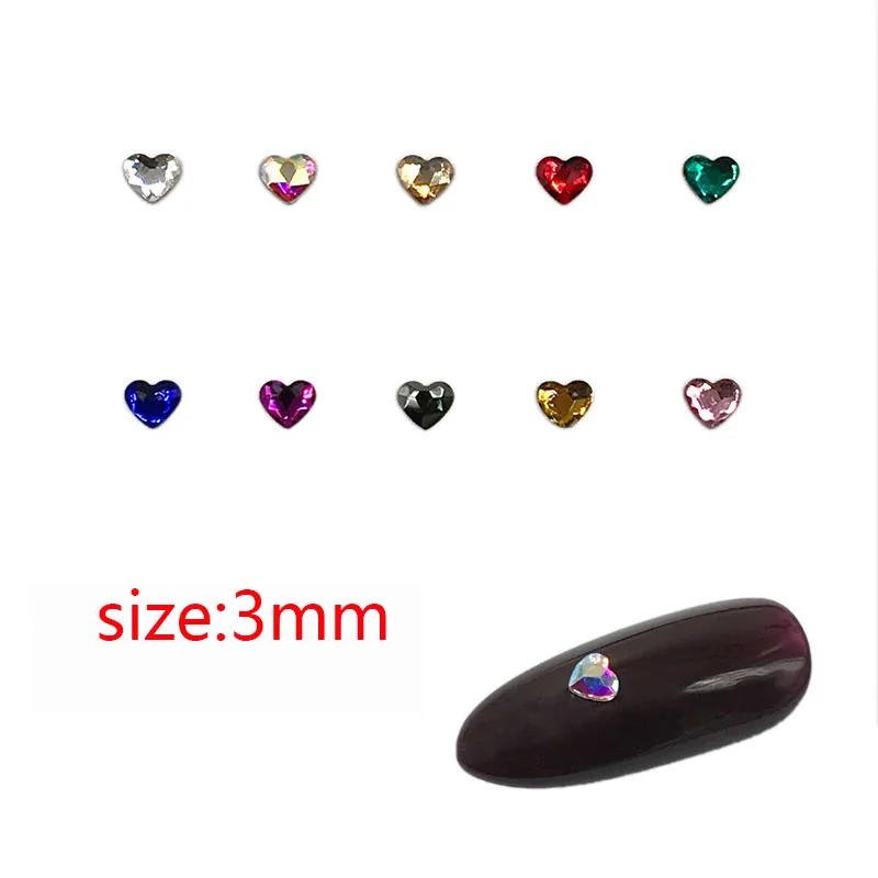 

30/100Pcs Nail Art Rhinestone 3mm Mini Heart Flat Back Glass Crystal Shiny For Nail DIY Decoration Rhinestone