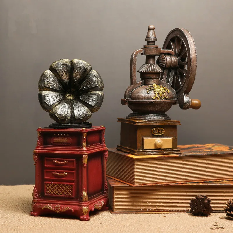 

Retro Vintage Coffee Machine Decoration European Style Shop Bar Decoration Gramophone Home Living Room Furnishings Props