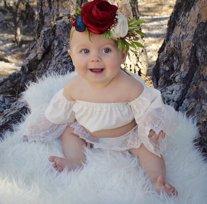 

Sweet Newborn Baby Girl Clothing Set 2pcs Tops Long Sleeve Bottoms Cute White Outfits 2pcs Baby Girls Clothes 0-24M