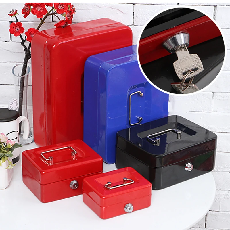 

Metal Piggy Bank Key Lock Petty Coin Cash Money Box Pot Lockable Cash Box Deposit Security Cashier Drawer Storage