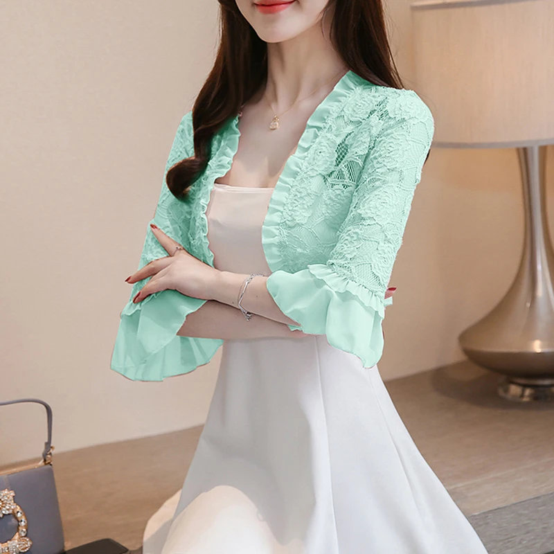 

Summer 2020 Lace Shirt Women Blouse Hollow Out Lace Crochet Short Tops Cardigan Shawl Waistcoat Vest Blusas Femininas