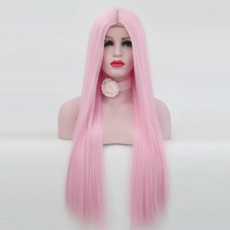Длинный шелковистый прямой розовый парик термостойкие волосы синтетический на