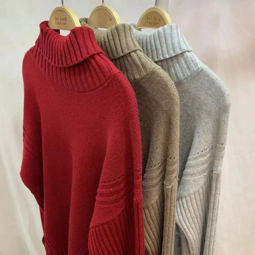 Women's Luxury Two Pieces 45% Cashmere + 30% Wool Suits Female Turtleneck Warm Mink Cashmere Knit Tops +  Wool Pant Sets F2555