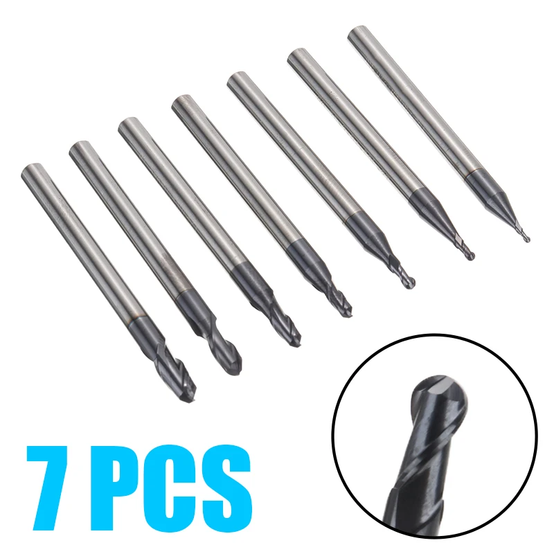 

7pcs Endmill Cutter 2 Flutes Ball Nose Engraving End Mill 0.5-2.0mm CNC Router Bit Milling Quality Tungsten Carbide Durable
