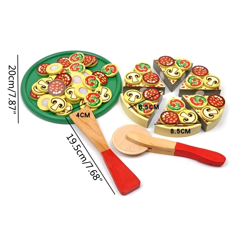 Realistic Kitchen Pizza Play Food Pretend Play Toy with Vegetable Slice Wooden Cooking Toy Matching Game Learning Gift images - 6