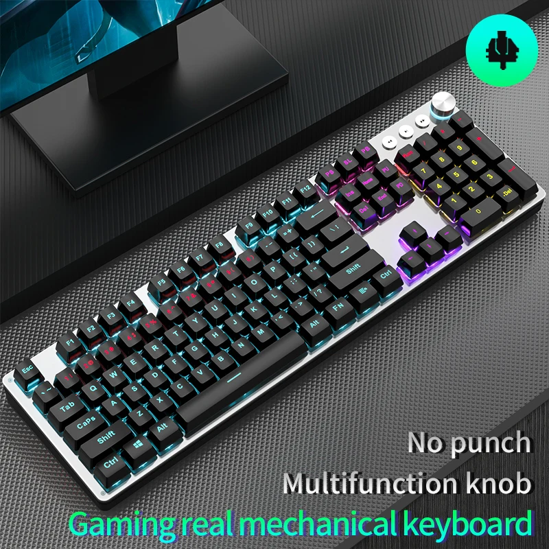 

Проводная игровая механическая клавиатура EWEADN, 104 колпачков клавиш, синий, черный, красный переключатель светодиодный ная подсветка, многоф...