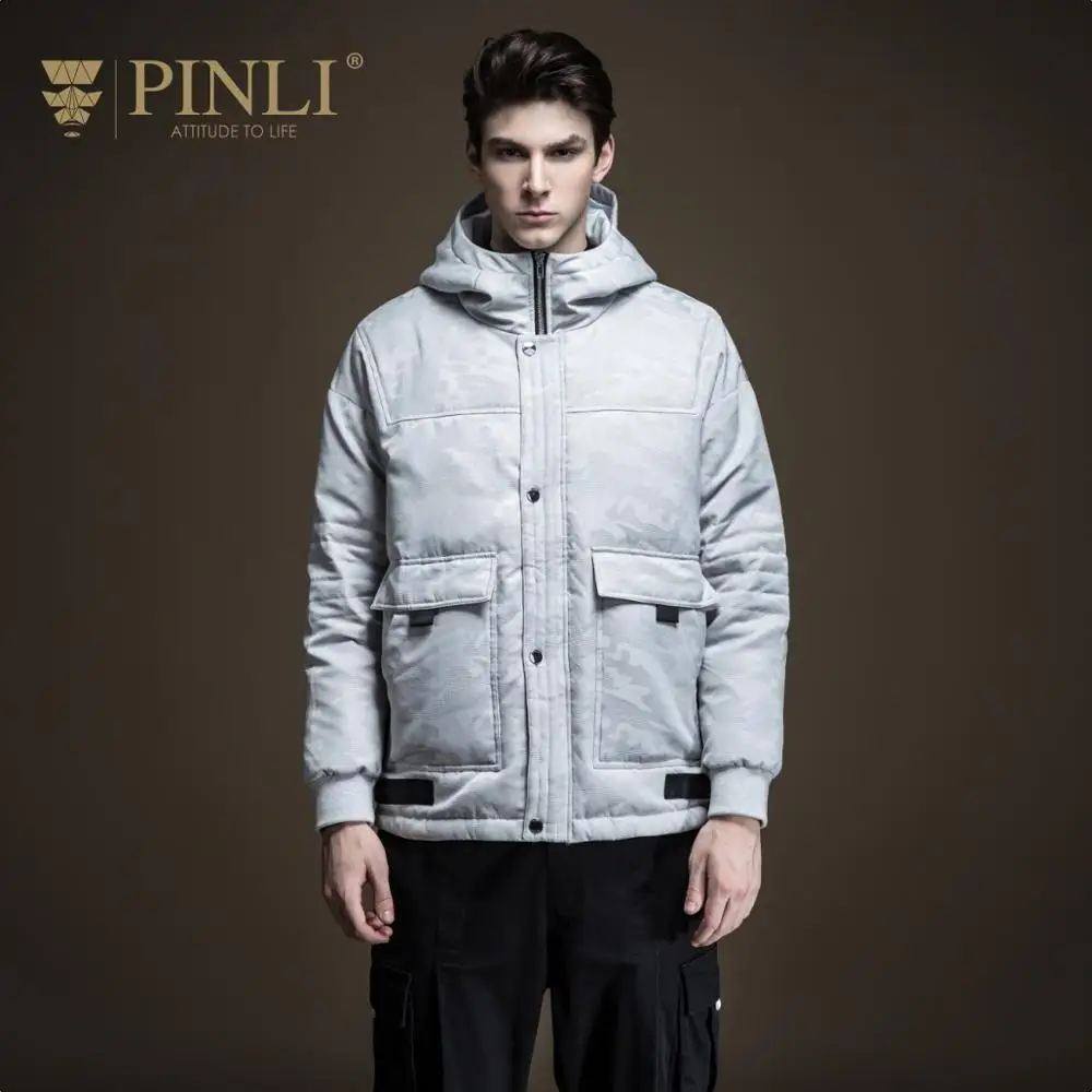 Pinli новый продукт осень 2019 Мужская одежда жаккардовый пуховик с капюшоном