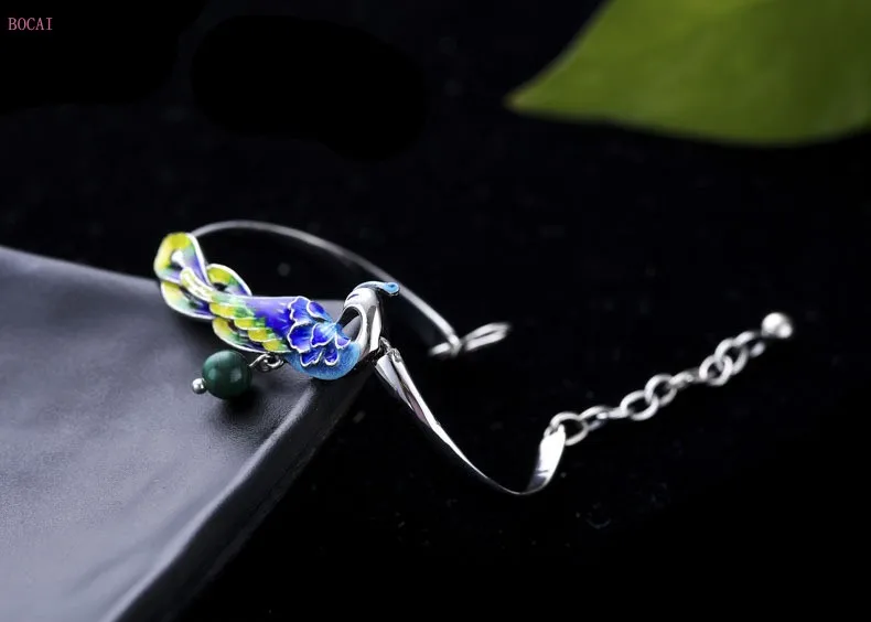 Серебро s925 стерлингового серебра Национальный ремесленный Малахит женский браслет перегородчатая Серебряная Женская мода браслет