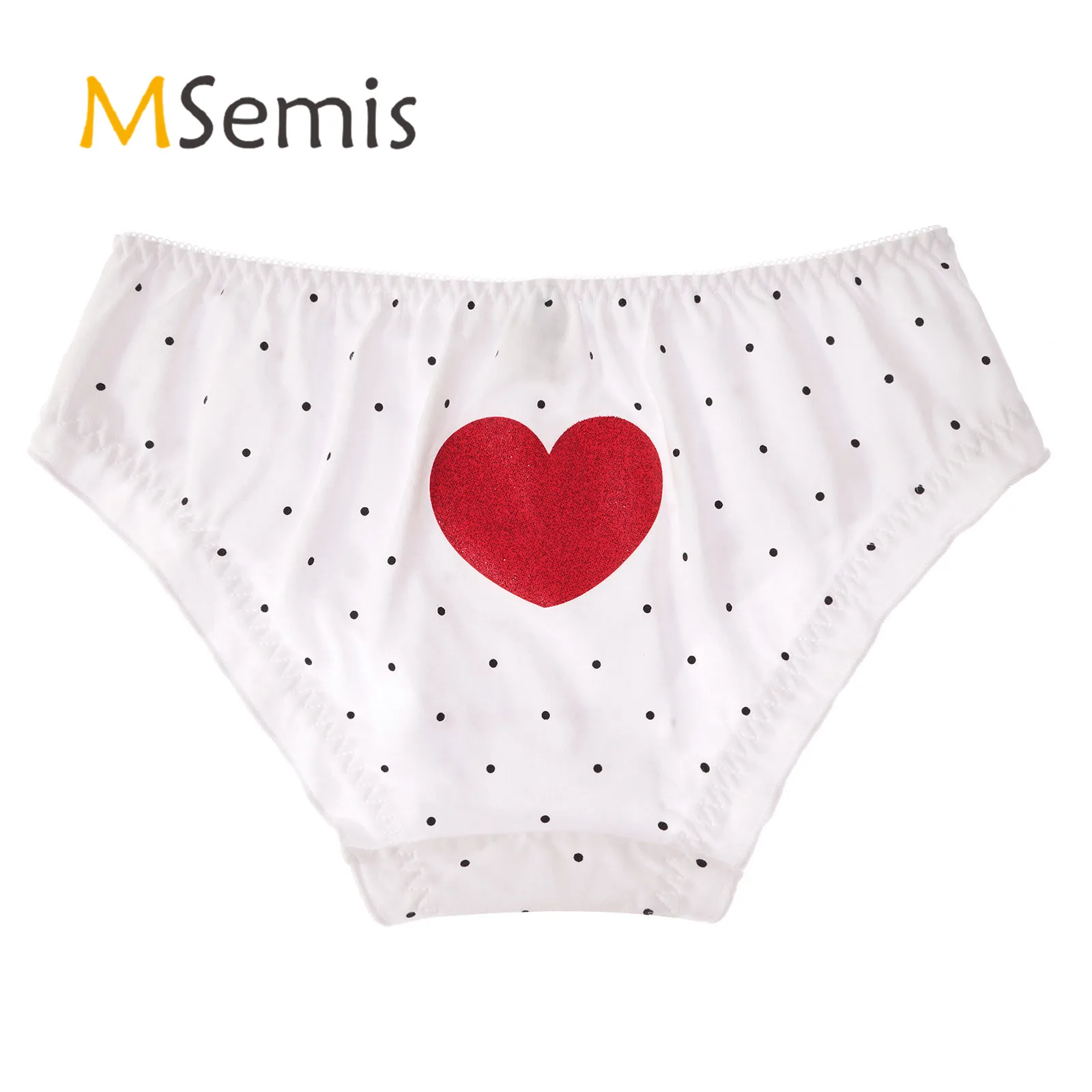 

Men Cotton Sissy Crossdress Cosplay Briefs Elastic Waistband Love Heart and Polka Dots Print Bowknot Adorned Cute Briefs Panties