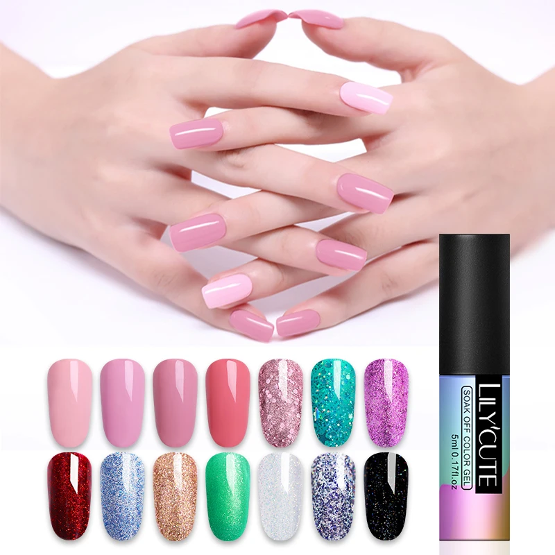 LILYCUTE розовый УФ-гель для ногтей чистый цвет ногтей покрытие замочить от УФ светодиодный DIY Дизайн ногтей гель лак красный Маникюр 5 мл