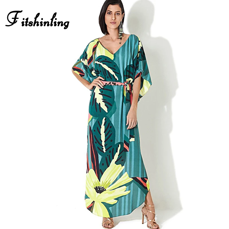 Облегающее богемное длинное зеленое платье с принтом для женщин v образный вырез