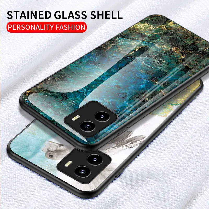 

For VIVO Y15S Case Marble Glass Soft Silicone Frame Hard Phone Cover for VIVO Y15S Capa Slim Coque