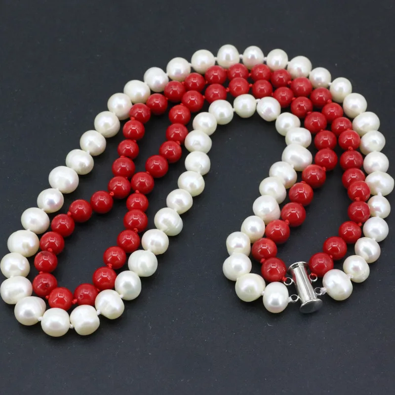 Ожерелье женское из красного кораллового камня диаметром 7 мм 8 9 2 ряда 18 19