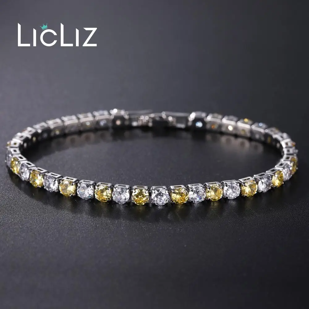 Модный женский теннисный браслет LicLiz с прозрачными жёлтыми кристаллами циркона