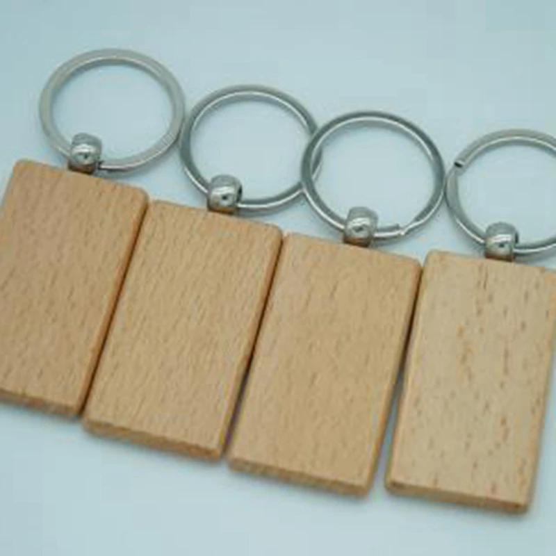 

Hot 60Pcs Blank Rectangle Wooden Key Chain Diy Wood Keychains Key Tags Can Engrave Diy Gifts
