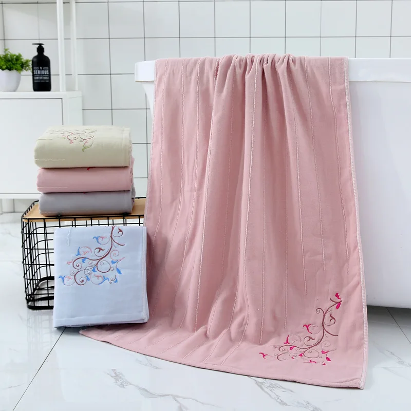 

Bordado algodao gaze tecido grande toalha de banho alta qualidade toalhas 4 cores 70*140cm banheiro tina parros