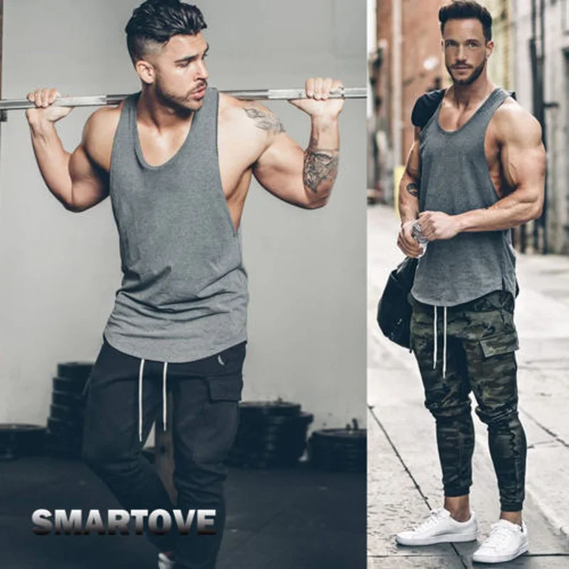 

2019 новый стиль, модная мужская майка для бодибилдинга, Однотонная рубашка без рукавов, майка для тренажерного зала, спортивный жилет для фит...