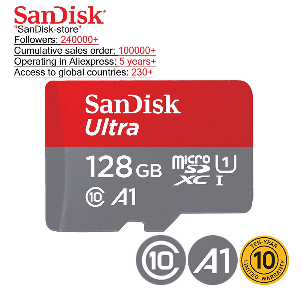 SanDisk карта памяти micro sd класс 10 100% ГБ 64 32 16 128|Карты памяти| |