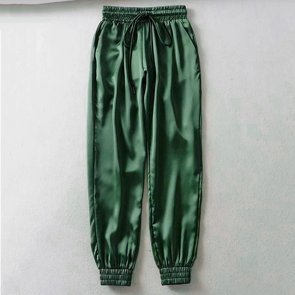 

Trousers Loose Casual Joggers Sport Pants Women Sweatpants Pants Female Solid Satin Pants Drawstring Pants