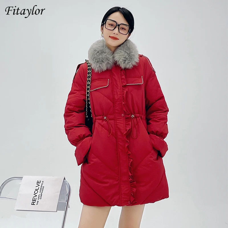Fitaylor/Зимний пуховик с воротником из натурального Лисьего меха Толстый женский 90%