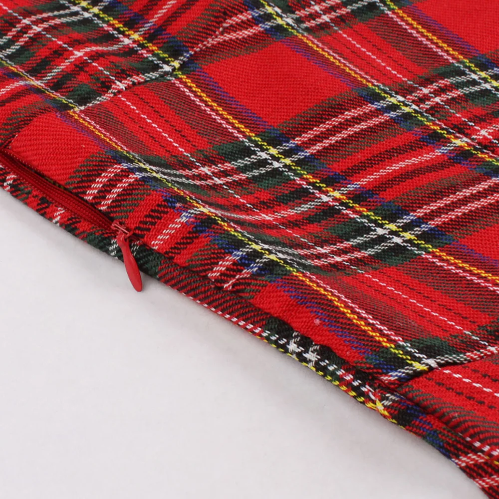 Женское винтажное платье с круглым вырезом и принтом в клетку вечернее поясом