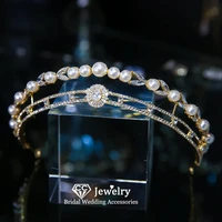 cc crown for women wedding hair accessories engagement jewelry bridal headdress pearl tiaras and crowns romantic hairwear qs36
