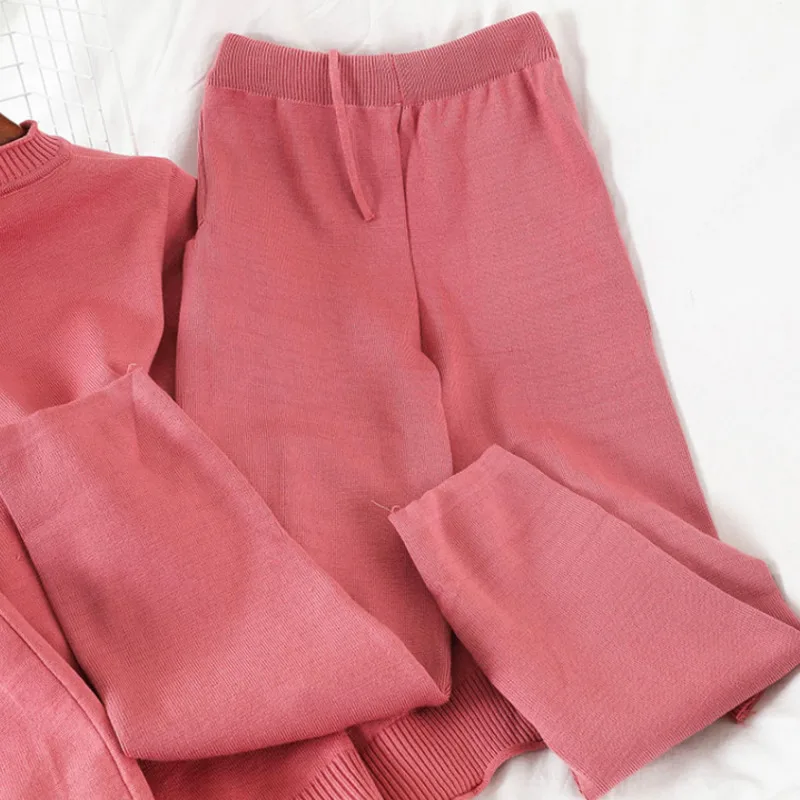 

Casual simple Korean winter loose lazy style split knit sweater thin feet pants two-piece female