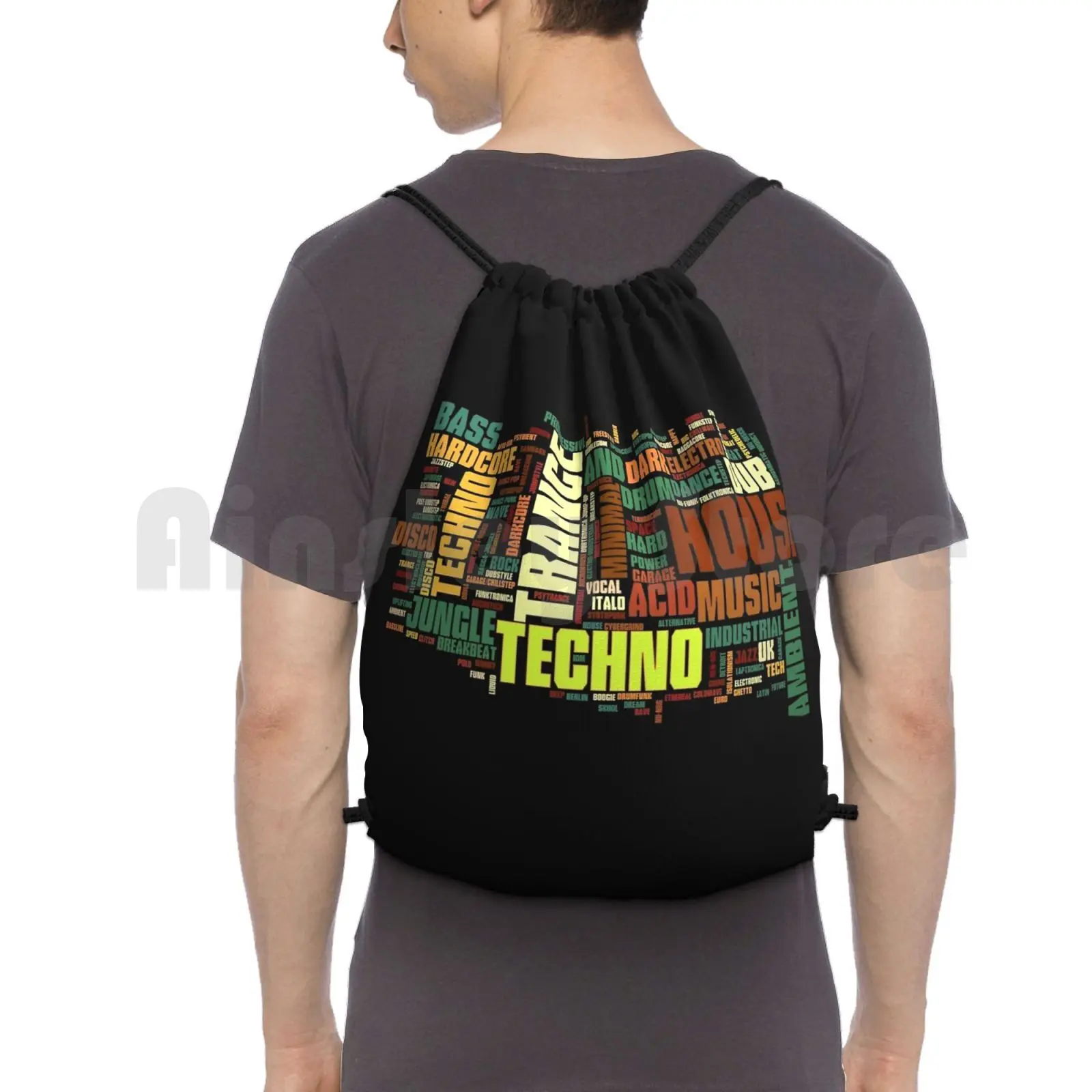 Electronic Music Backpack Drawstring Bags Gym Bag Waterproof Electronic Music Genres Band Dj Techno Breakbeat House Music