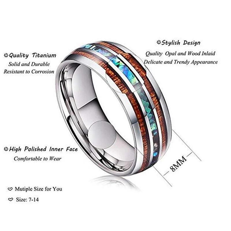 8 мм Гавайский Коа древесины и раковина абалона Вольфрам Карбидное кольцо