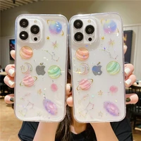 glitter clear planet phone case for iphone 13 12 mini 11 pro xs max x xr se 2020 8 7 6 6s plus silicone soft tpu back cover