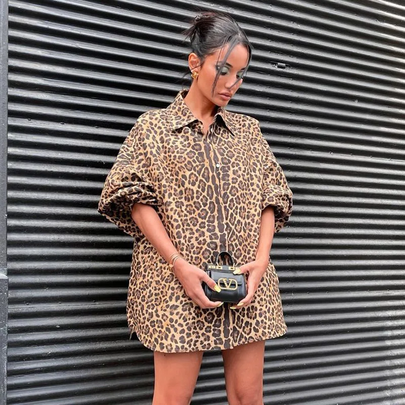 

2021 Women's Fall Fashion New POLO Neck Leopard Print Long-Sleeved Shirt Top