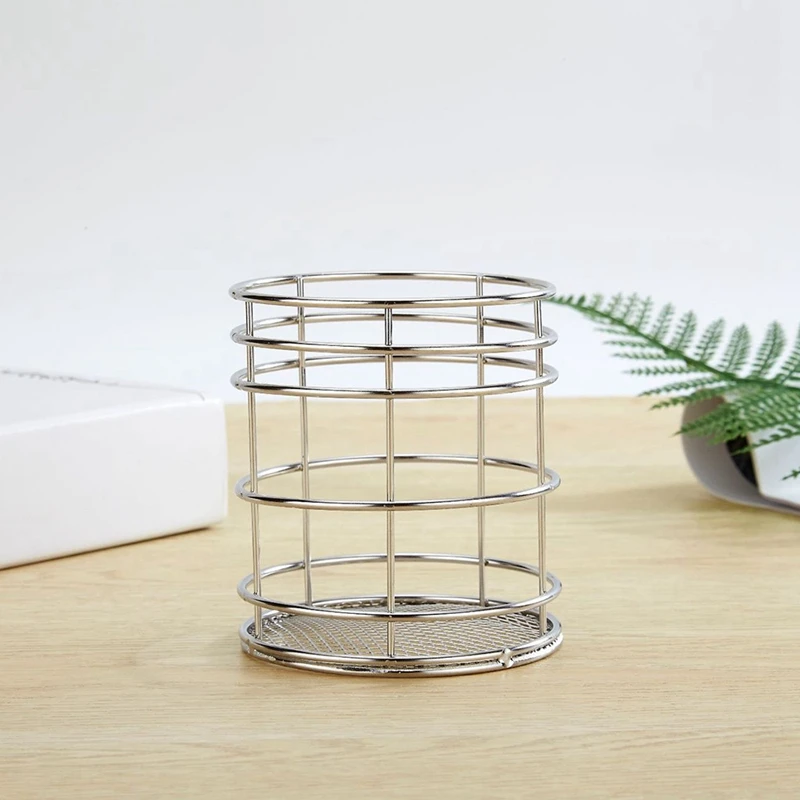 

Multifunctional Stainless Steel Hollow Round Pen Holder, Desktop Organizer Chopsticks Storage Container