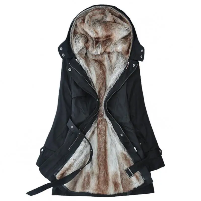 

Women Coats Winter Casual Long Clothes Hooded Collar Cashmere Long Sleeve Slim Jackets Windbreaker Female Thick Warm Big Size