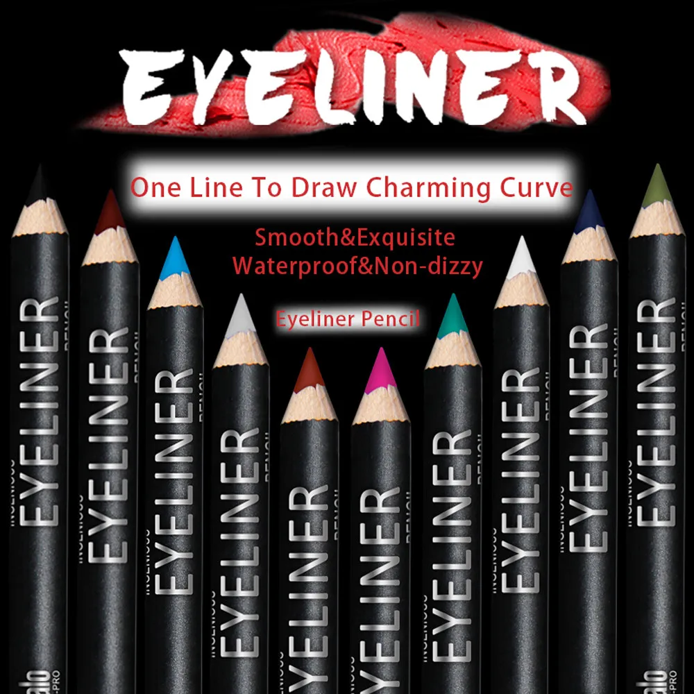 Подводка для глаз 12 цветов водонепроницаемая подводка Косметическая Черная