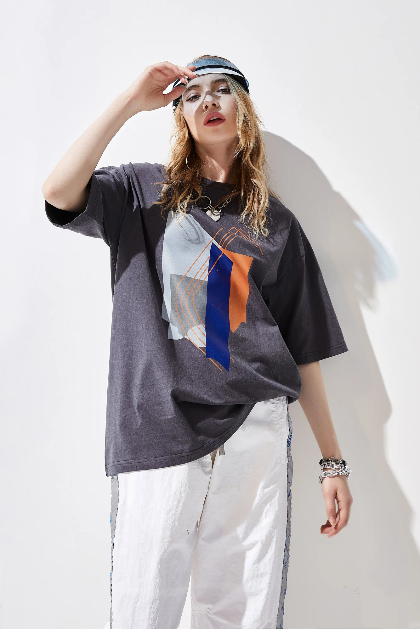 

Summer new short-sleeved round neck trend simple printing solid color half T shirt loose couple outfit