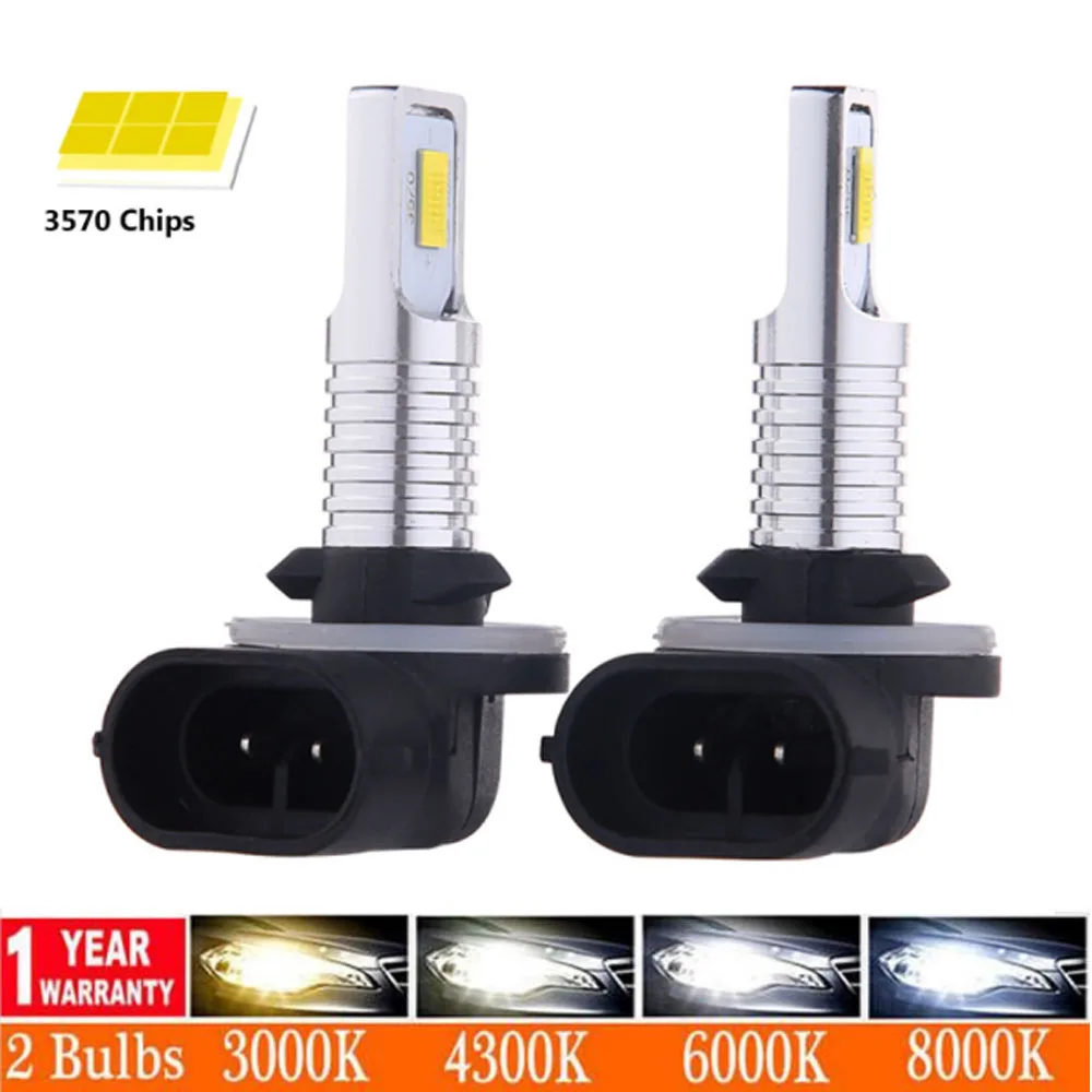 

2PCS H27W/2 H27W/1 H27 Led 880 881 Led Bulb H27W 12000LM 6000K 4300K 12000K Car Fog Light Driving Day Running Lamp Auto 12V