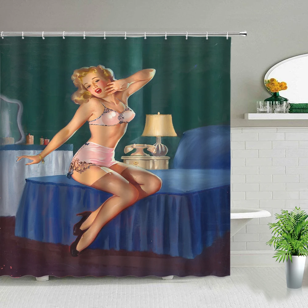 

Sexy Woman Beautiful Temptation Girl Master Shower Curtain Windproof Bathroom Decoration Home Furnishing