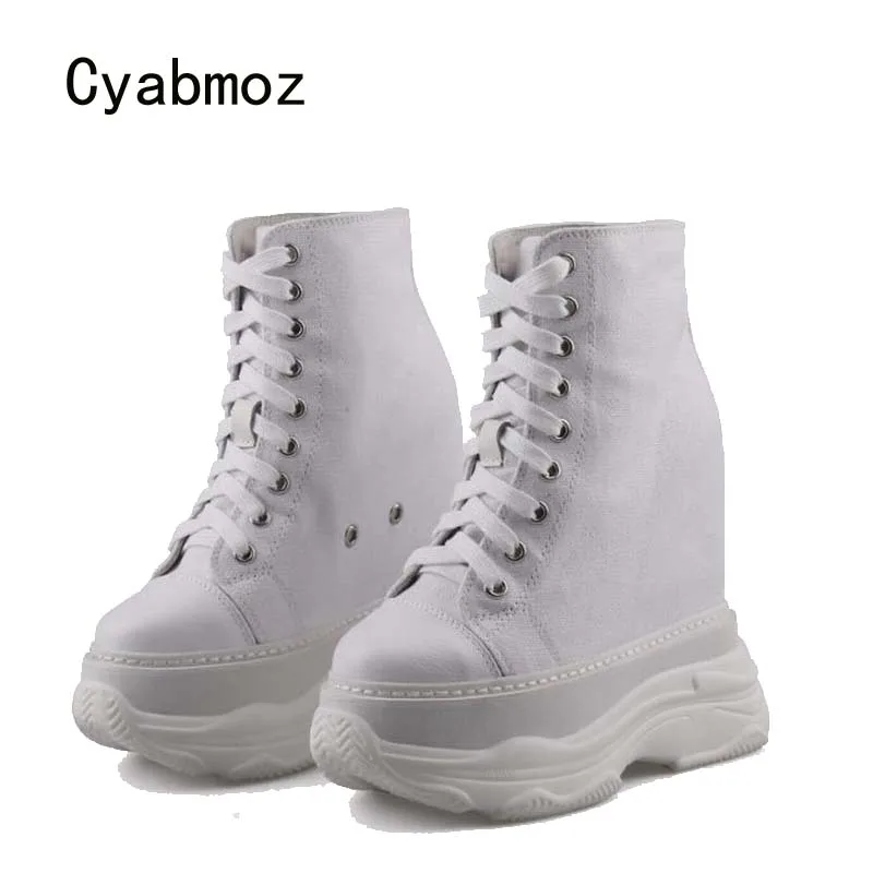Кеды Cyabmoz женские на платформе и высоком каблуке парусиновые туфли лодочки