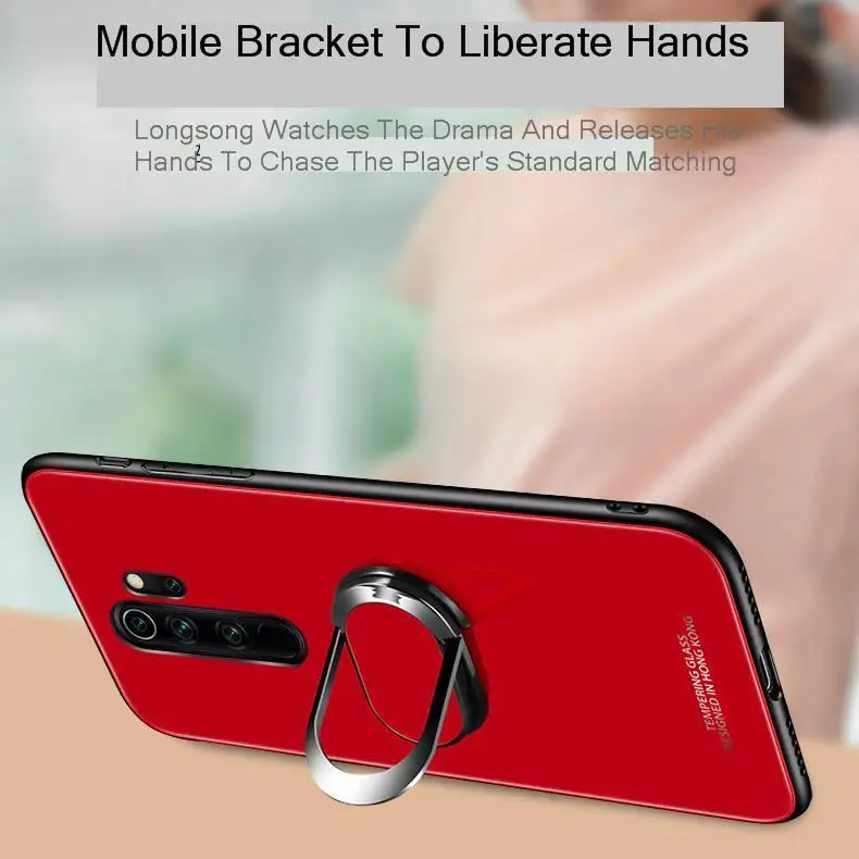 

Magnetic car 360 ring holder Case For Redmi Note 8 Pro Tempered Glass Back Cover for Xiaomi Note 8 Redmi Note 7 6 5 Casee