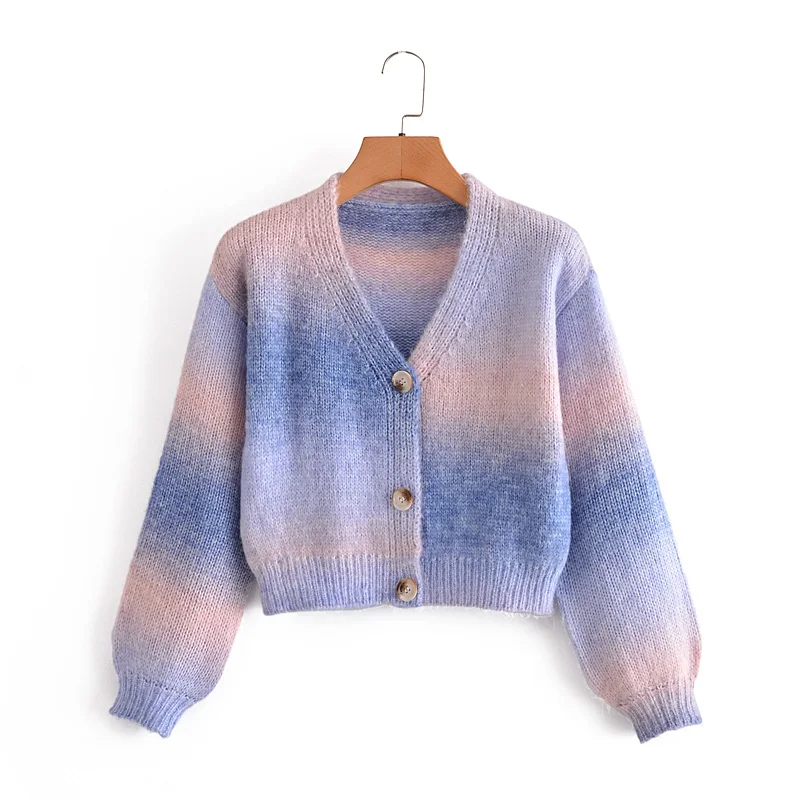 

Женский однобортный свитер с V-образным вырезом и длинным рукавом