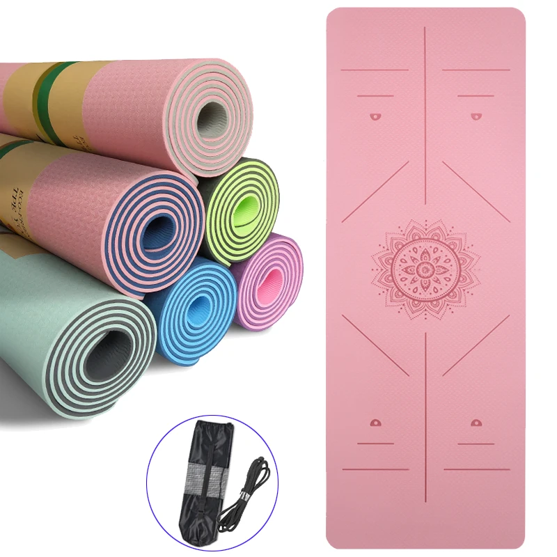 TPE Yoga Mat with Position Line Cushion Non Slip Novice Odorless Exercise Two-color Fitness Gymnastics Mats 6 mm | Спорт и