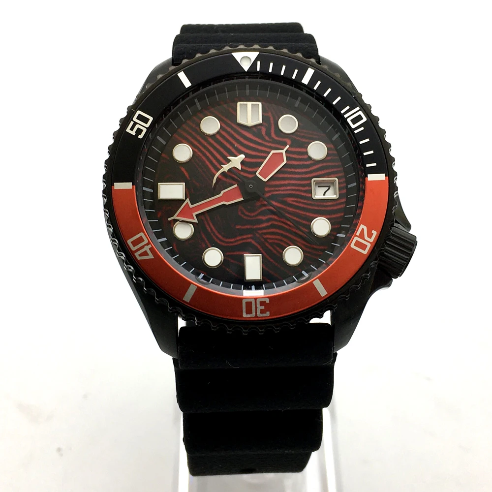 Enlarge 42MM diving watch automatic mechanical male watch NH35A movement aseptic red dial black case strap PARNSRPE s008