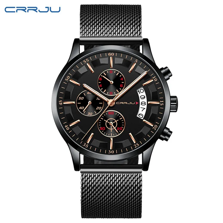 M Black rose CRRJU Топ люксовый бренд для мужчин бизнес аналоговые кварцевые часы из нержавеющей стали ремешок наручные часы Relogio Masculino часы Horloges Hours - Цвет: M Black rose