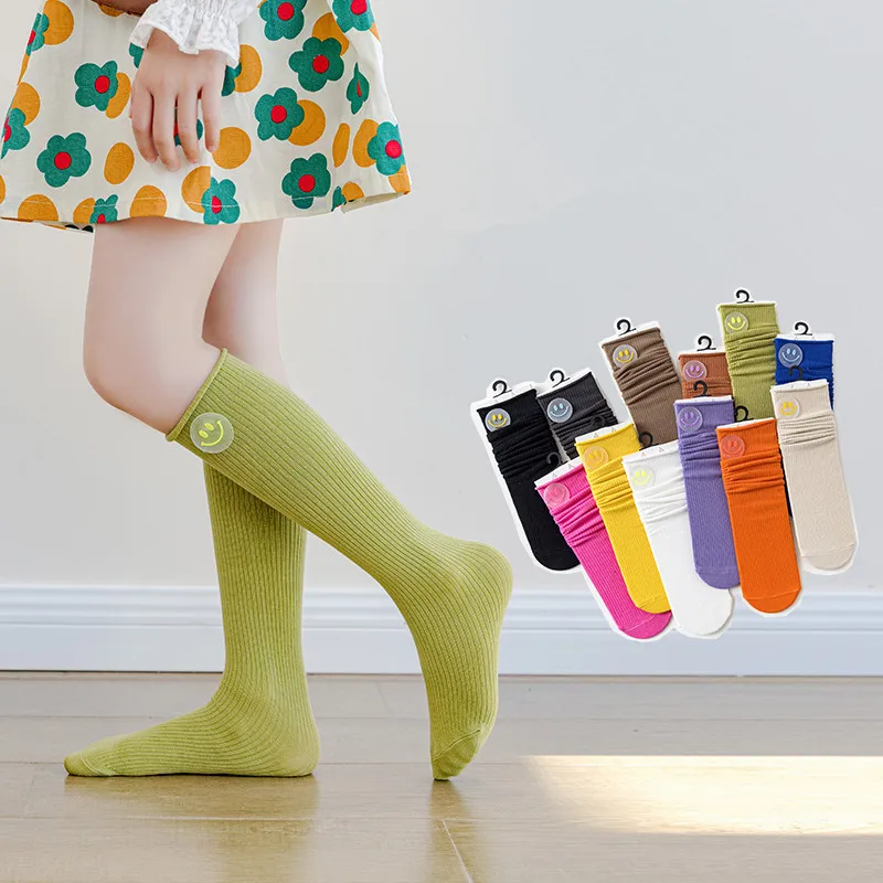 

Girls Children Candy Color Combed Cotton Knee High Ribbed Stockings Boys Hip-Hop Tube Socks Fashion Baby Vivi Socks Autumn New