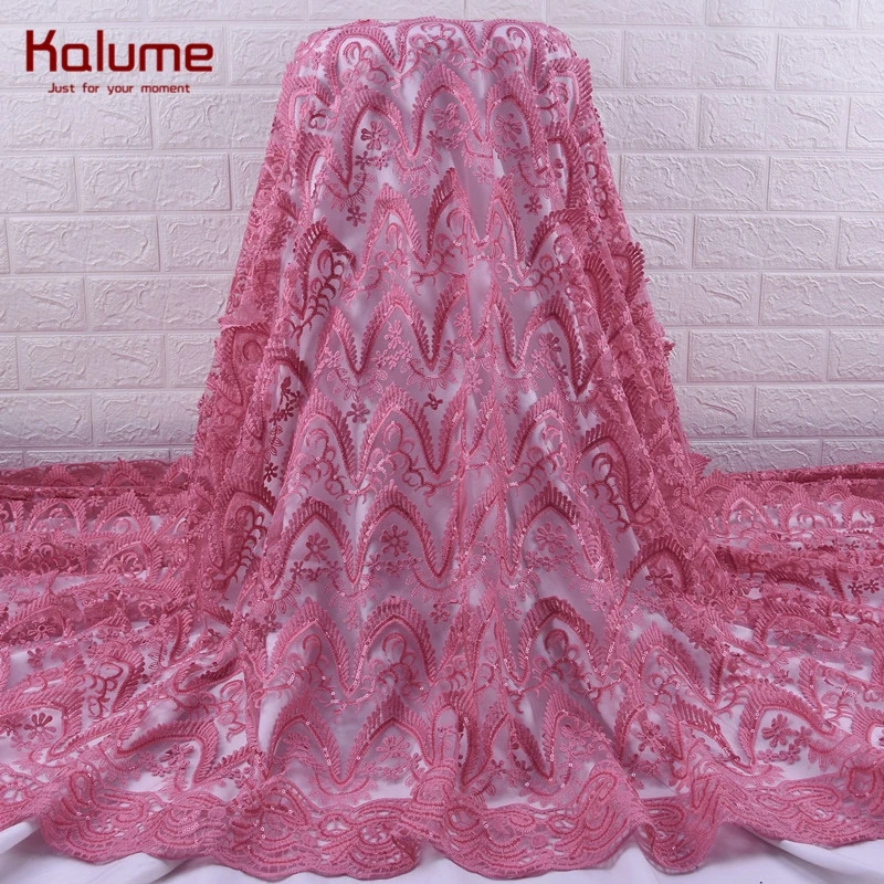 Kalume Red African 3D Lace Fabric Latest Fashion French Mesh Milk Silk Tulle With Sequins For Wedding Party 1906 | Дом и сад